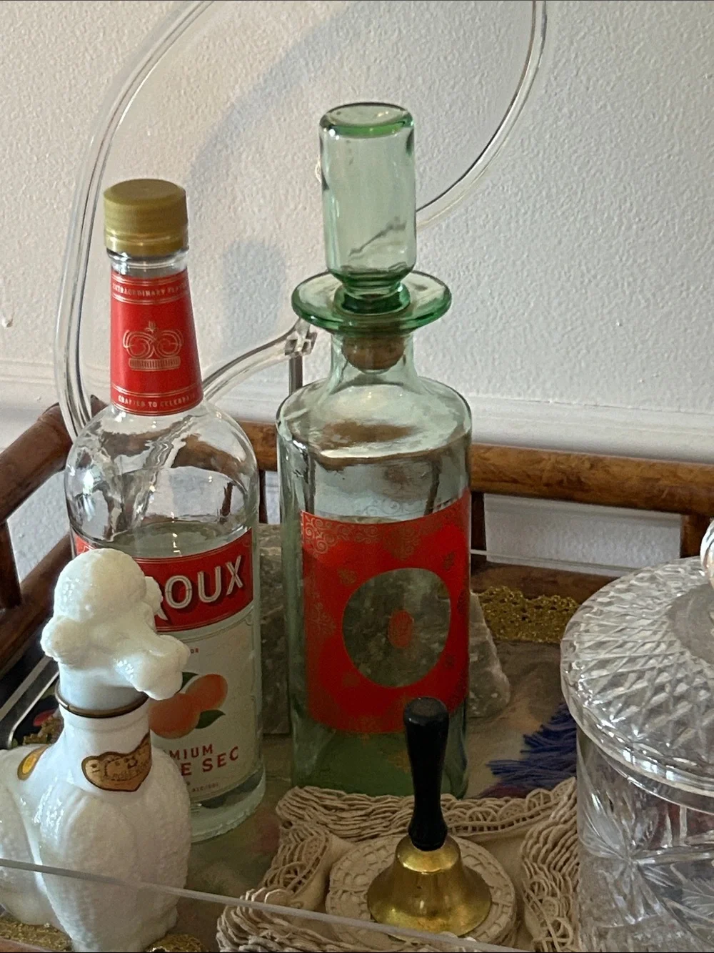 Vintage 1960’s Old Fitzgerald Venetian Green Glass Bourbon Decanter Bottle